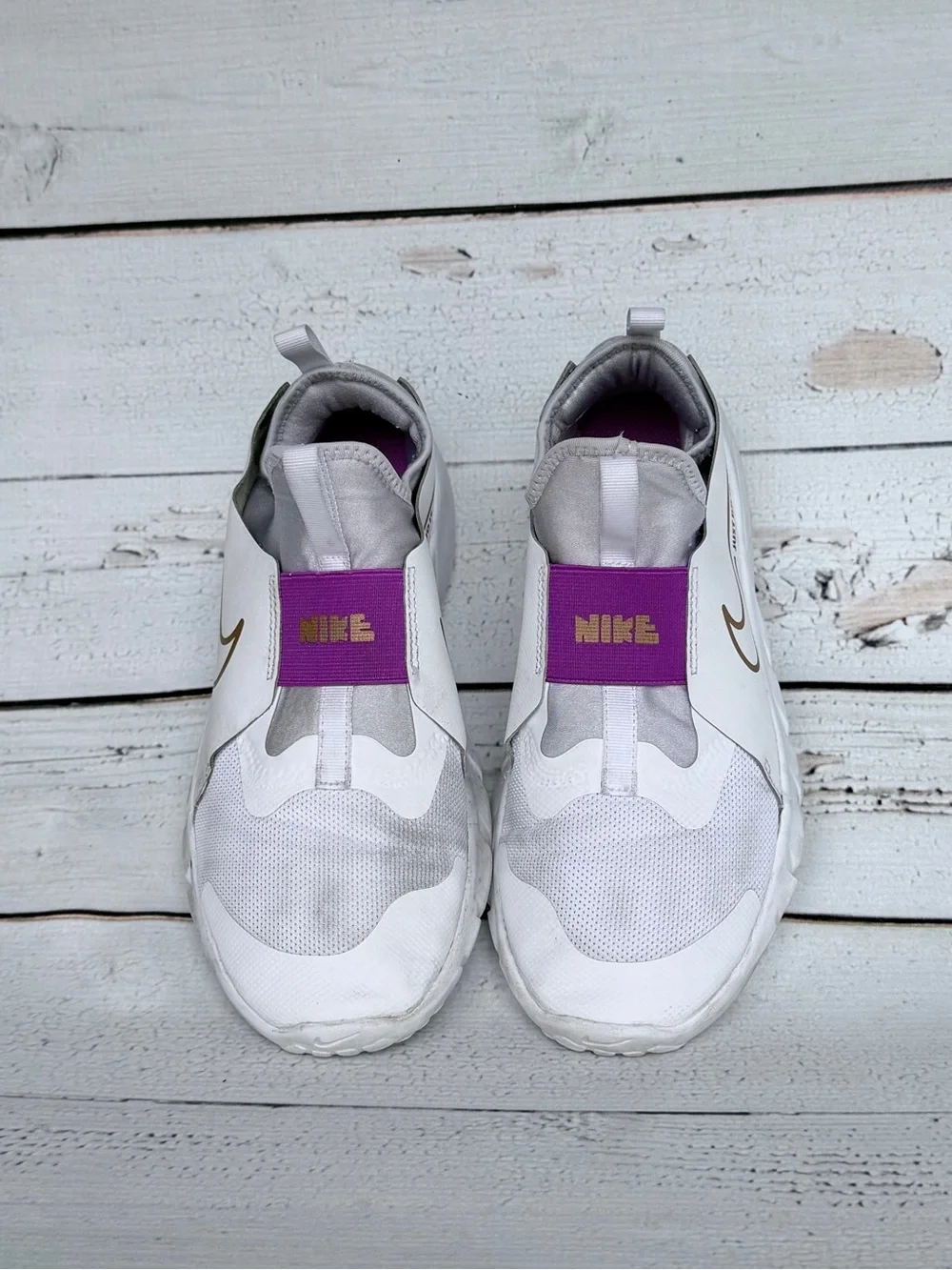 Nike Flex Runner 2 White Violet Frost Slip-On Kids Sneakers - Size 7Y